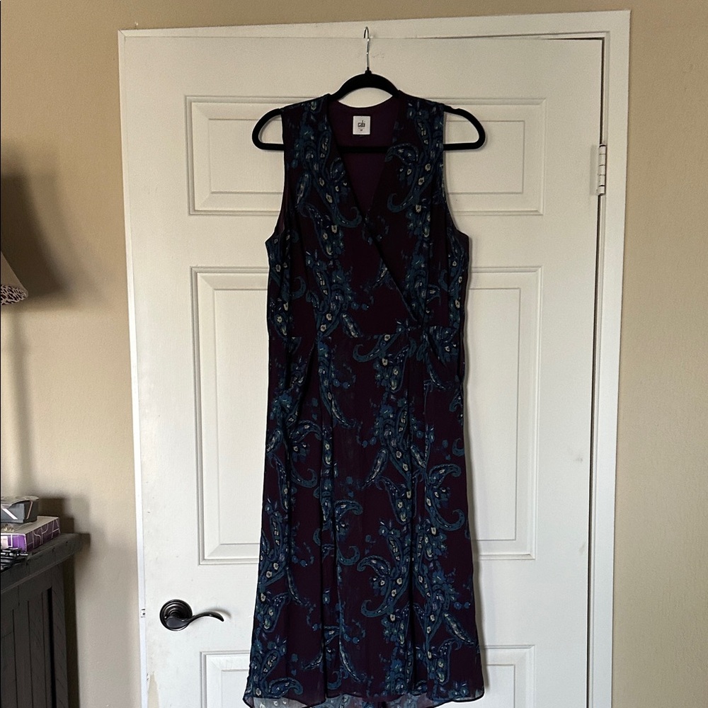 CAbi Plum and Teal Paisley Midi Dress